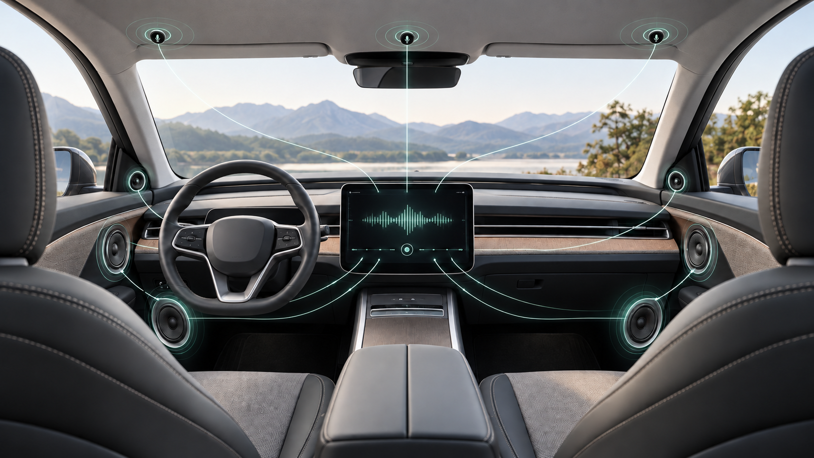 Integrated microphones, speakers, and audio processing throughout a modern vehicle cabin