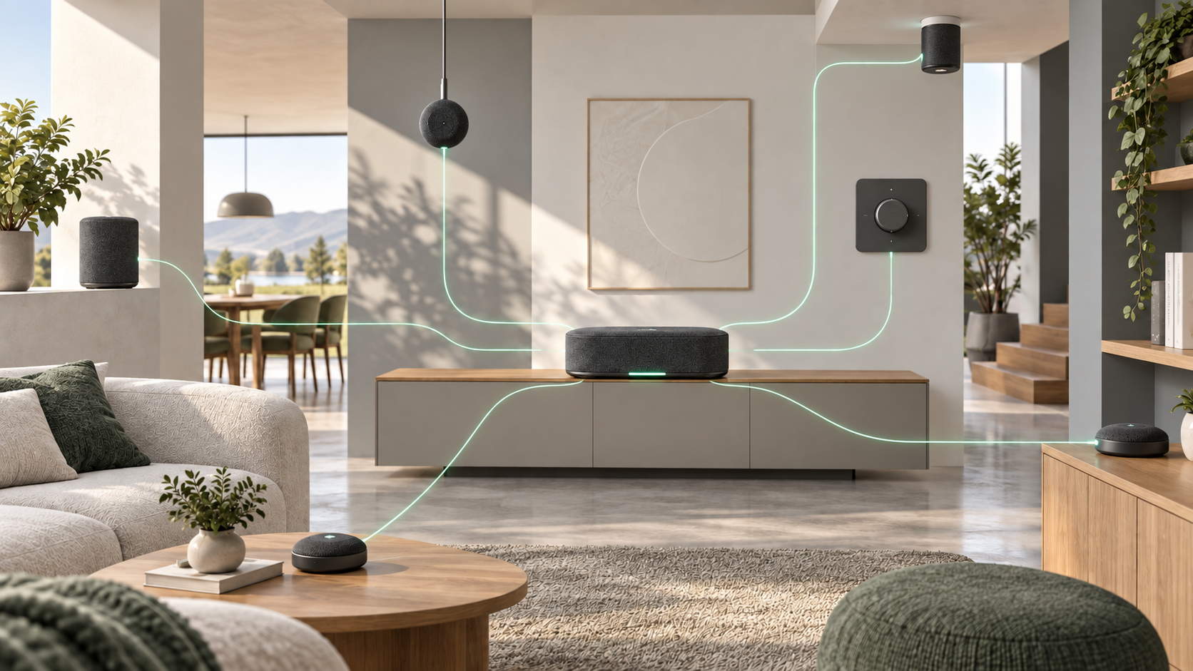 Connected smart-home audio devices integrated through a central processing system
